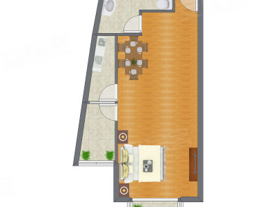 1室0厅 66.63平米户型图