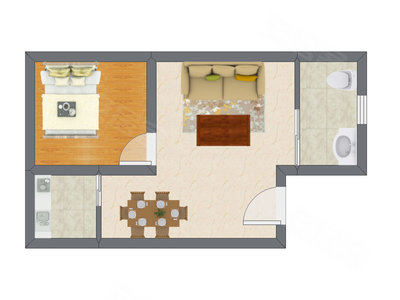 1室2厅 36.80平米户型图