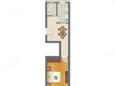 1室1厅 44.47平米户型图