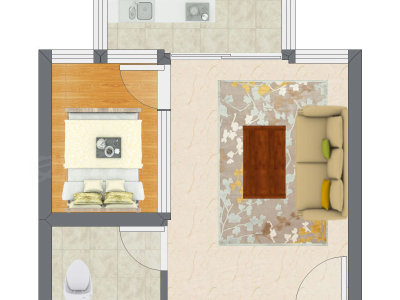 1室1厅 42.97平米户型图