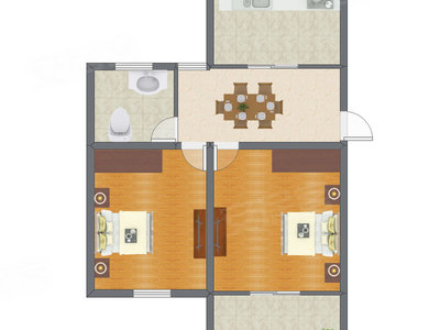 2室2厅 69.89平米户型图