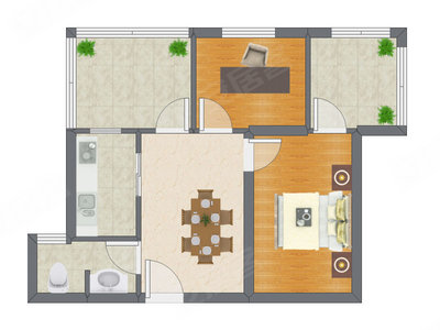 2室1厅 55.47平米