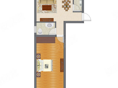 1室2厅 42.66平米户型图