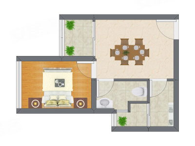 1室1厅 39.57平米户型图