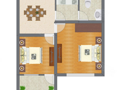 2室1厅 42.55平米户型图