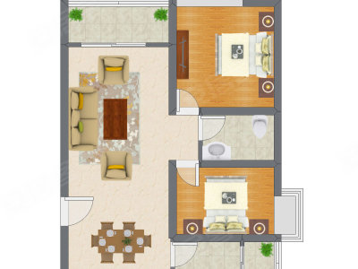 2室2厅 72.35平米户型图