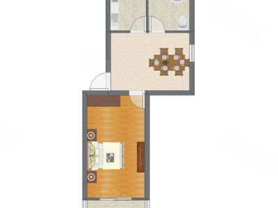 1室1厅 38.34平米户型图