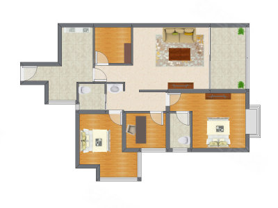 3室1厅 113.62平米户型图