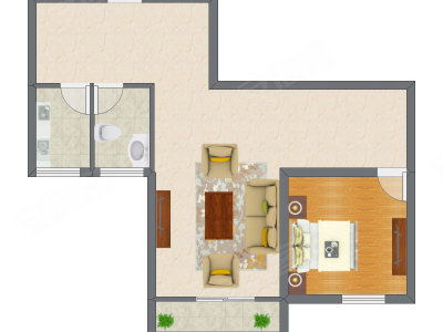 1室1厅 58.13平米户型图