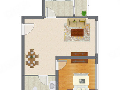 1室2厅 41.67平米户型图