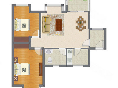 2室2厅 67.52平米户型图