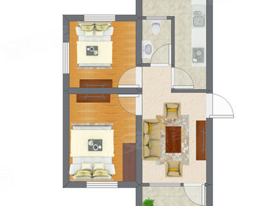 2室1厅 34.14平米户型图
