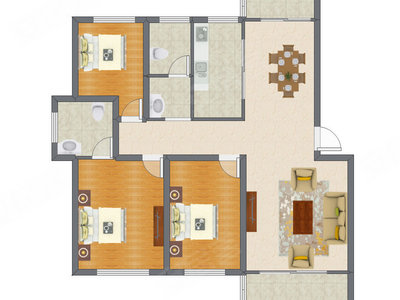 3室2厅 118.72平米户型图