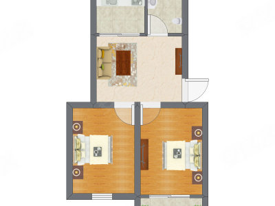 2室1厅 32.55平米户型图