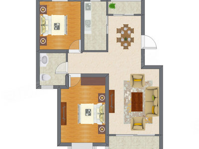 2室2厅 94.56平米户型图