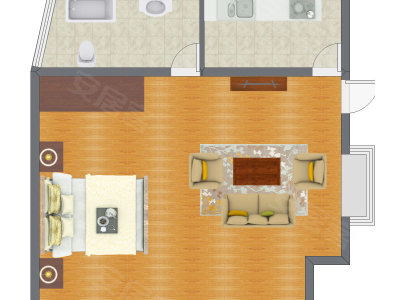 1室1厅 68.29平米户型图