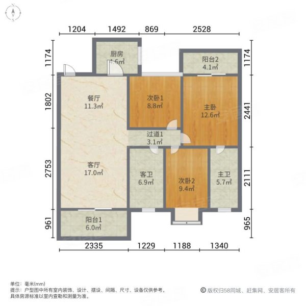 博大海蓝湾3室2厅2卫106.15㎡北89万