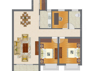 2室1厅 74.24平米户型图