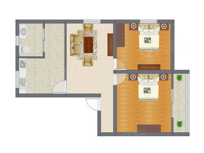 2室1厅 64.98平米户型图