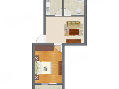 1室1厅 35.23平米户型图