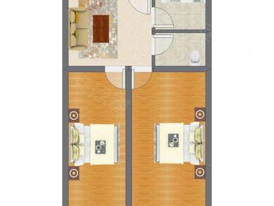 2室1厅 60.16平米户型图