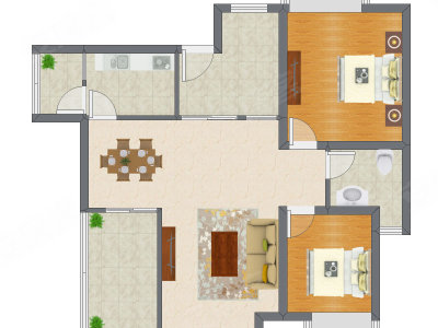 2室2厅 80.41平米户型图