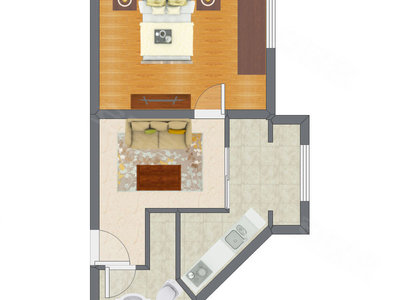 1室1厅 48.46平米户型图