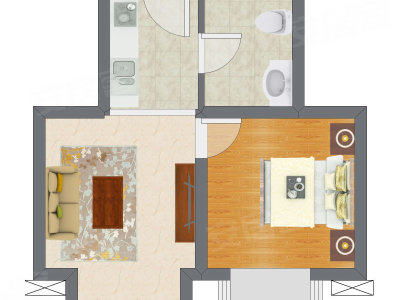 1室1厅 43.00平米户型图