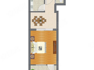1室1厅 39.96平米户型图