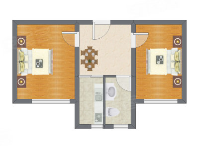 2室1厅 58.35平米户型图