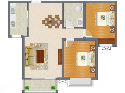 2室2厅 86.78平米户型图