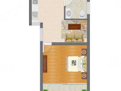 1室1厅 35.75平米户型图