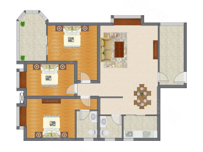 3室2厅 131.36平米户型图