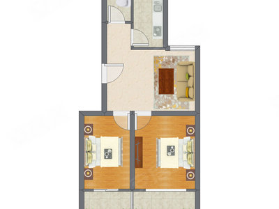 2室1厅 65.36平米户型图