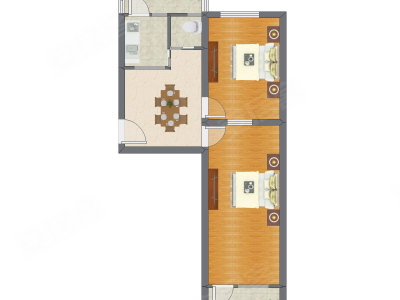 2室1厅 59.12平米户型图