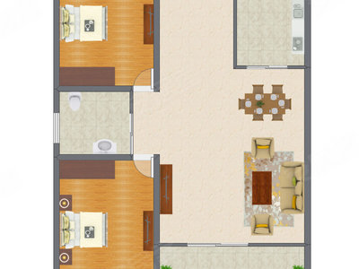 2室1厅 103.21平米户型图