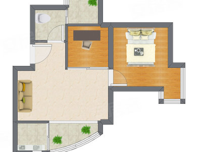 2室1厅 47.63平米户型图