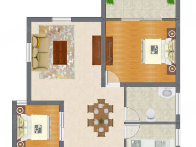2室2厅 59.55平米户型图