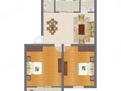 2室1厅 66.55平米
