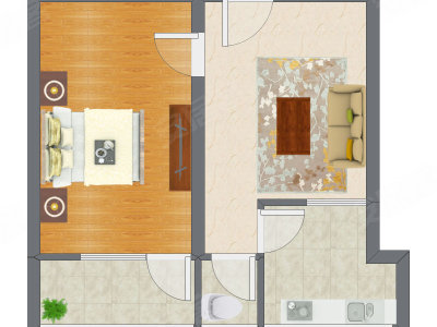 1室1厅 47.57平米户型图