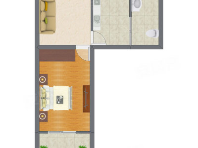 1室1厅 52.24平米户型图