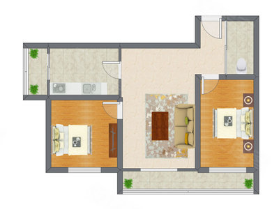 2室1厅 90.85平米户型图