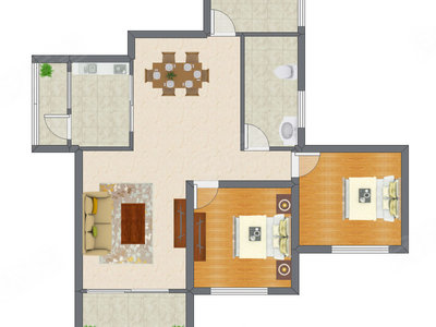 2室2厅 82.81平米户型图