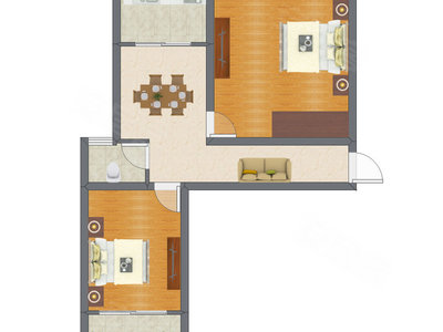 2室1厅 54.76平米