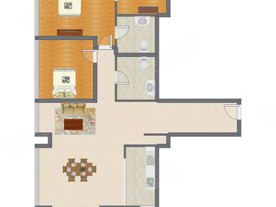 2室1厅 165.26平米户型图