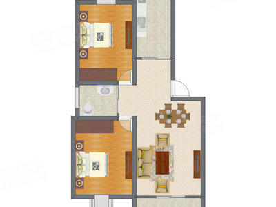 2室2厅 68.57平米户型图