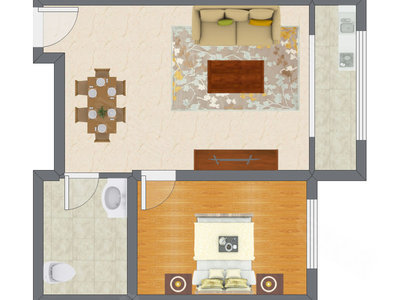 1室2厅 65.71平米户型图