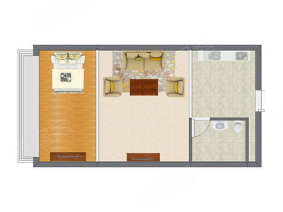 1室1厅 45.24平米户型图