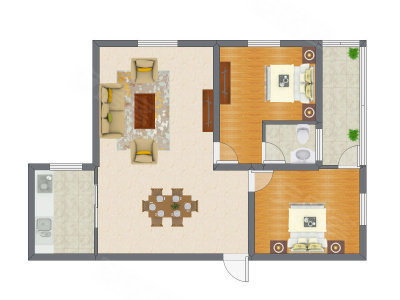 2室2厅 82.74平米户型图