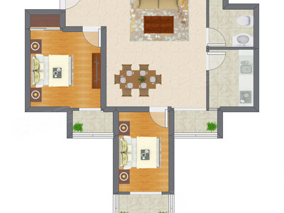 2室2厅 60.56平米户型图